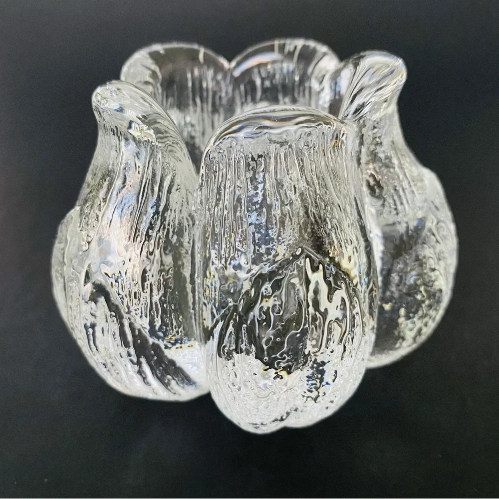 Kosta Boda Pair of Rosebud Crystal Taper Candle Holders